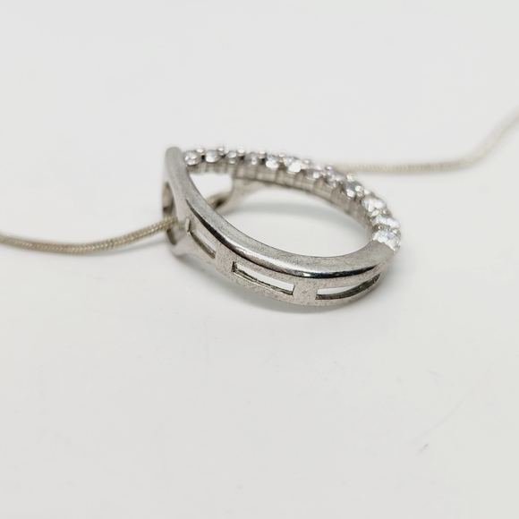 Silver Tone Graduated Cubic Zirconia Open Teardrop Pear Journey Necklace - Picture 4 of 6